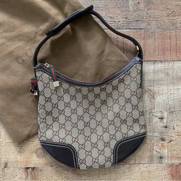 Gucci Princy Hobo Purse Brown Leather Trim with Dust Bag AUTHENTIC - Picture 2 of 11